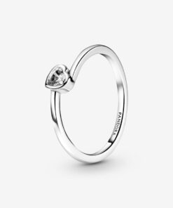 Anillo Corazón Solitario Transparente Inclinado