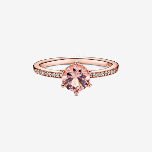 Anillo Solitario Corona Brillante Rosa