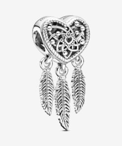 Charm Atrapasueños con Corazón y Tres Plumas Plata