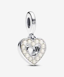 Charm Colgante Doble Corazón Blanco Anacarado