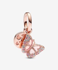 Charm Colgante Doble Mariposa Rosa