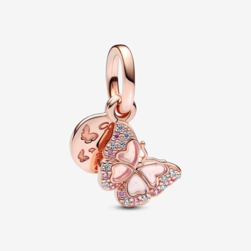 Charm Colgante Doble Mariposa Rosa