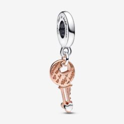 Charm Colgante Llave y Corazón Deslizante en Dos Tonos