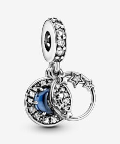 Charm Colgante Luna Creciente y Estrellas de Cielo Azul Nocturno