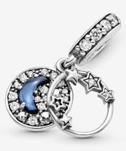 Charm Colgante Luna Creciente y Estrellas de Cielo Azul Nocturno