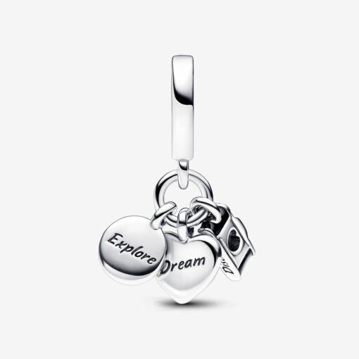 Charm Colgante Triple Cámara, Corazón y Brújula - Imagen 2