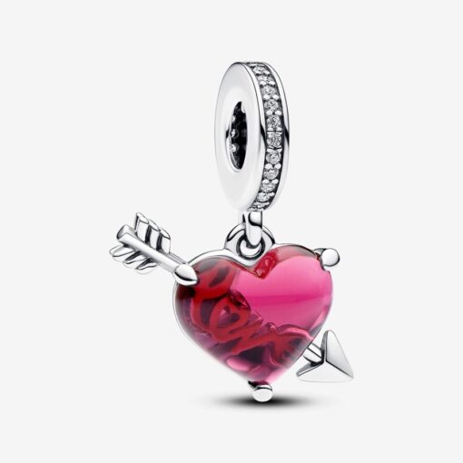 Charm Colgante de Cristal de Murano Corazón Rojo y Flecha - Image 2