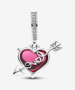 Charm Colgante de Cristal de Murano Corazón Rojo y Flecha