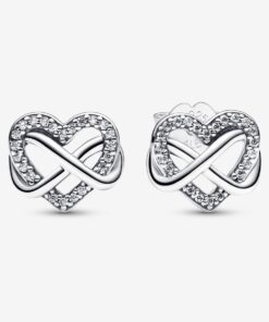 Aretes de Botón Corazón Infinito Brillante
