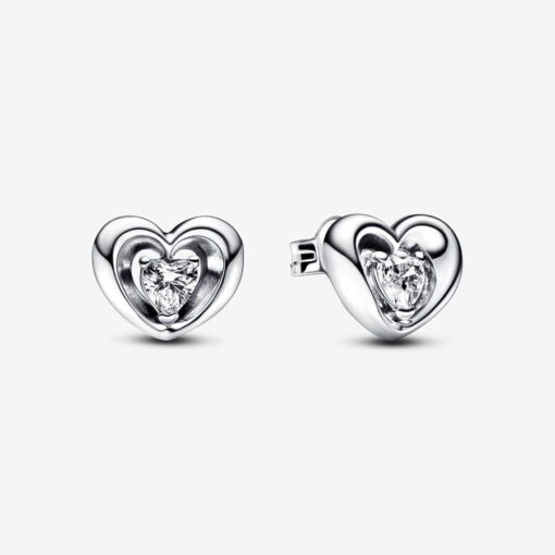 Aretes de Botón Corazón Radiante y Gema Flotante