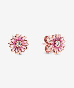 Aretes de Botón Margarita Rosa