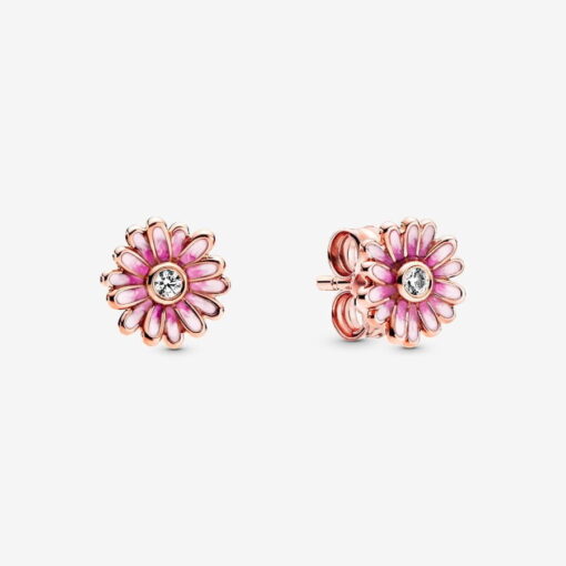 Aretes de Botón Margarita Rosa