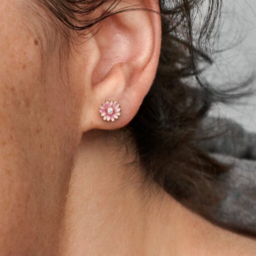 Aretes de Botón Margarita Rosa - Imagen 3