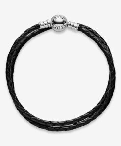 Pulsera Moments en cuero trenzado doble negro