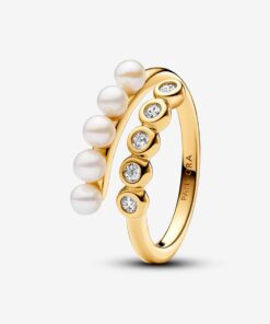 Anillo Abierto Perlas Cultivadas de Agua Dulce y Gemas