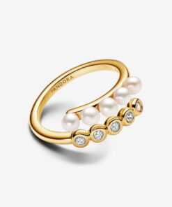 Anillo Abierto Perlas Cultivadas de Agua Dulce y Gemas