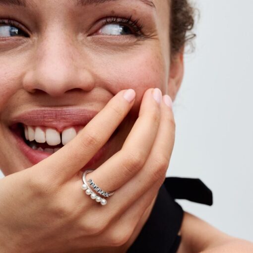 Anillo Abierto Perlas Cultivadas de Agua Dulce y Pavé