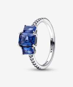 Anillo Brillante Tres Gemas Azules Rectangulares
