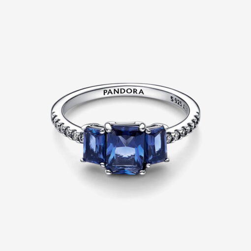 Anillo Brillante Tres Gemas Azules Rectangulares