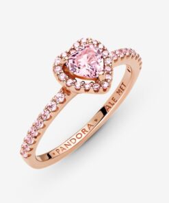 Anillo Corazón Brillante Elevado Rosa