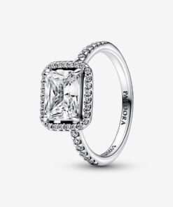 Anillo Halo Rectangular Brillante