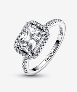 Alternative view of Anillo Halo Rectangular Brillante