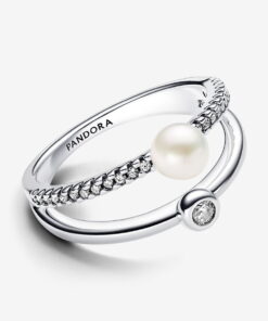 Alternative view of Anillo Perla Cultivada de Agua Dulce y Doble Banda en Pavé