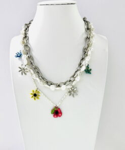Bimba y Lola Collar Triple Perlas y Flores