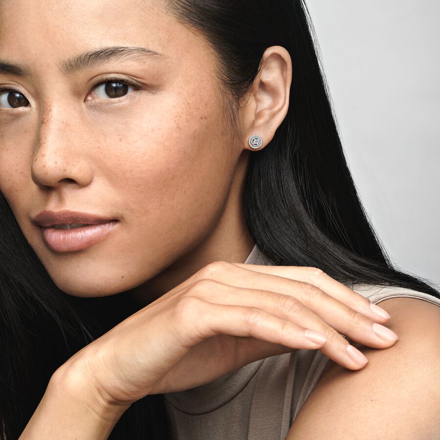 Aretes de Botón Doble Halo Brillante con doble Opción - Imagen 2