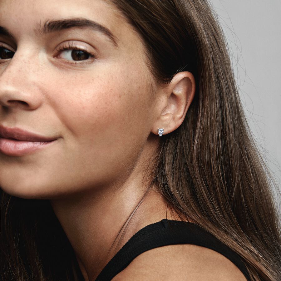 Aretes de botón Círculo y Cuadrado Brillantes