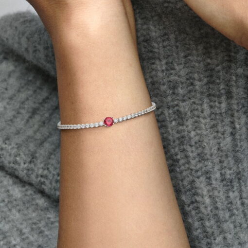 Pulsera Tenis Gema Roja Redonda en Pave - Imagen 2