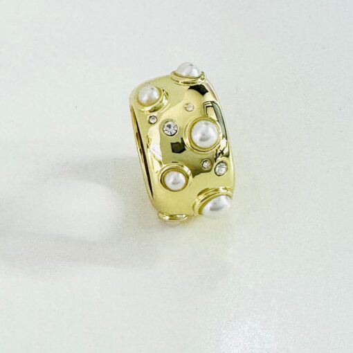 Bimba y Lola Anillo Ancho Dorado con perlas y cristales - 231BAB426.T1052