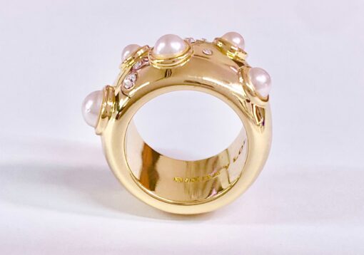 Bimba y Lola Anillo Ancho Dorado con perlas y cristales - 231BAB426.T1052