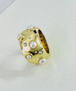 Bimba y Lola Anillo Ancho Dorado con perlas y cristales - 231BAB426.T1052