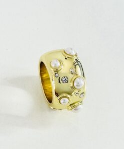 Bimba y Lola Anillo Ancho Dorado con perlas y cristales - 231BAB426.T1052