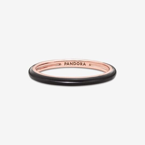 Anillo Con Esmalte Negro Pandora Me Recubrimiento En Oro Rosa 14k