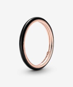 Anillo Con Esmalte Negro Pandora Me Recubrimiento En Oro Rosa 14k