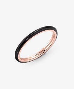 Anillo Con Esmalte Negro Pandora Me Recubrimiento En Oro Rosa 14k