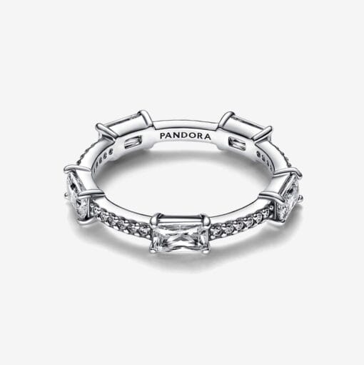 Anillo Pavé Brillante con Barras Rectangulares