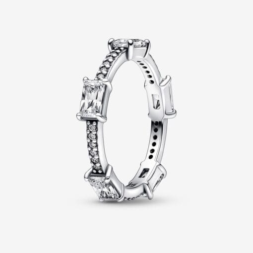 Anillo Pavé Brillante con Barras Rectangulares