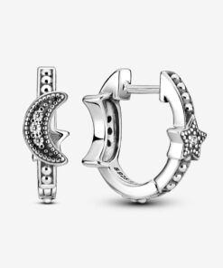 Aretes de aro con cuentas de media luna y estrellas