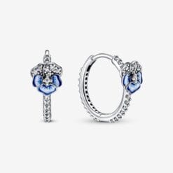 Aretes de Aro con Flores de Pensamiento Azul