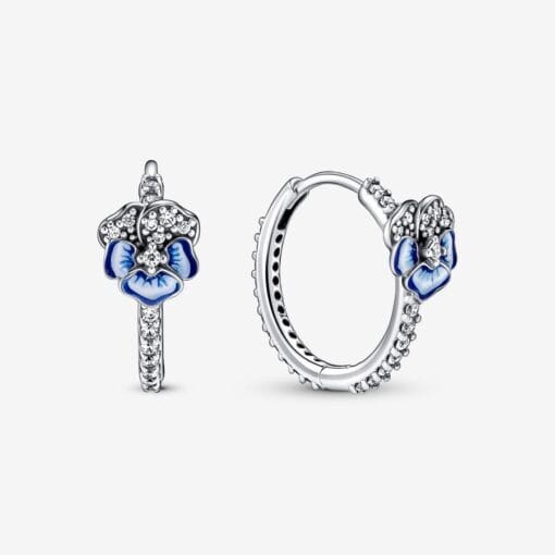 Aretes de Aro con Flores de Pensamiento Azul