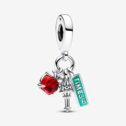 Charm Colgante Triple Manzana Antorcha y Señal de Calle de NYC