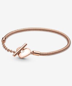 Pulsera de Cadena con Serpiente y Barra en T con Forma de Corazón de Pandora Moments