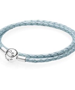 Pulsera de Cuero Doble Azul Claro