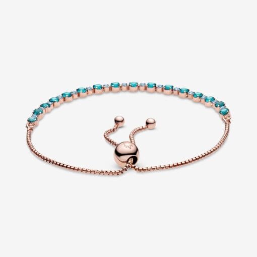 Pulsera de Tenis Deslizante con Brillantes Turquesas Rose Gold