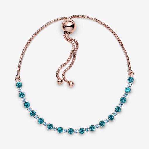 Pulsera de Tenis Deslizante con Brillantes Turquesas Rose Gold