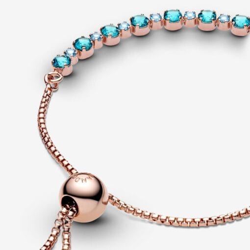 Pulsera de Tenis Deslizante con Brillantes Turquesas Rose Gold
