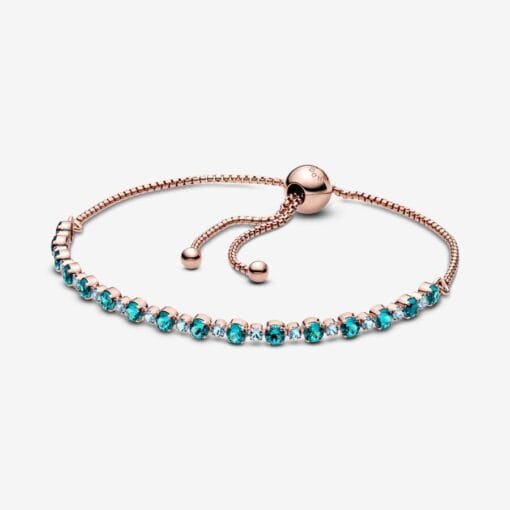 Pulsera de Tenis Deslizante con Brillantes Turquesas Rose Gold